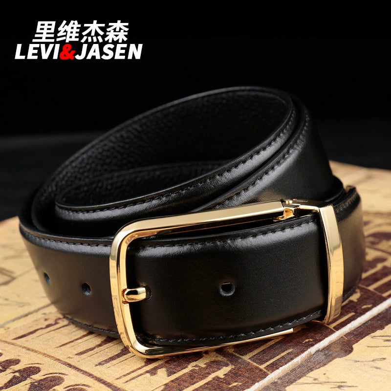 Belt men's leather youth pinbuckle simple youth trouser belt business formal glossy pure cowhide suit belt