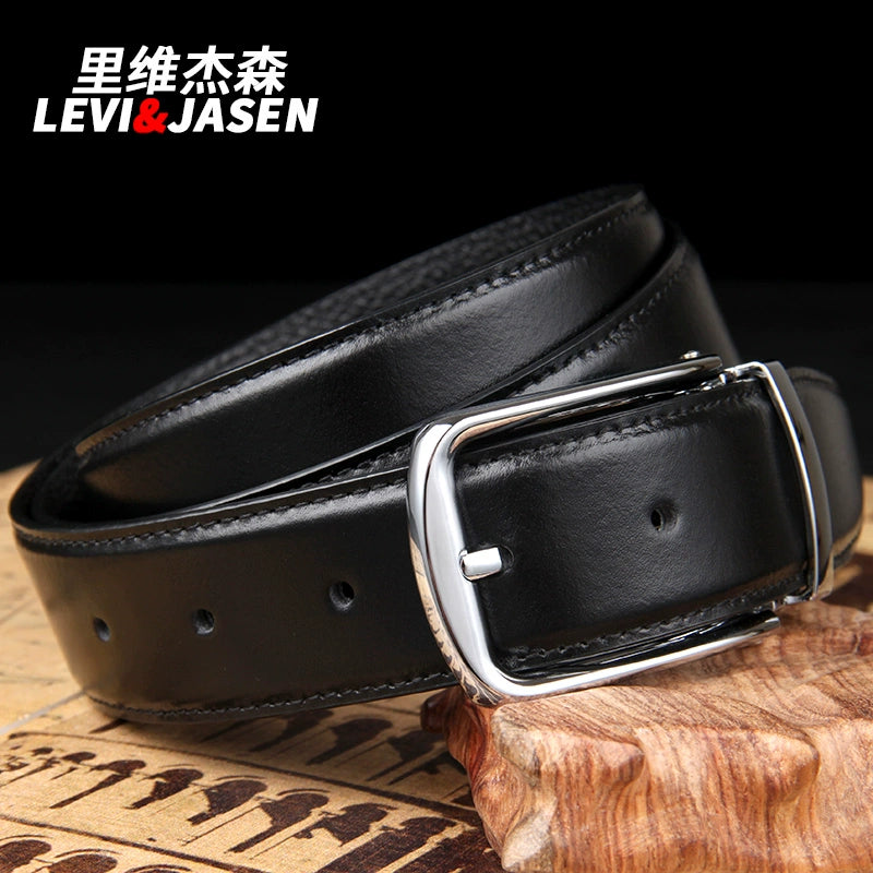 Belt men's leather youth pinbuckle simple youth trouser belt business formal glossy pure cowhide suit belt