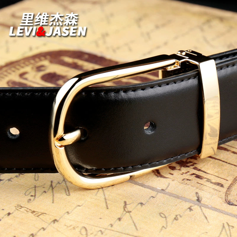 Belt men's leather youth pinbuckle simple youth trouser belt business formal glossy pure cowhide suit belt