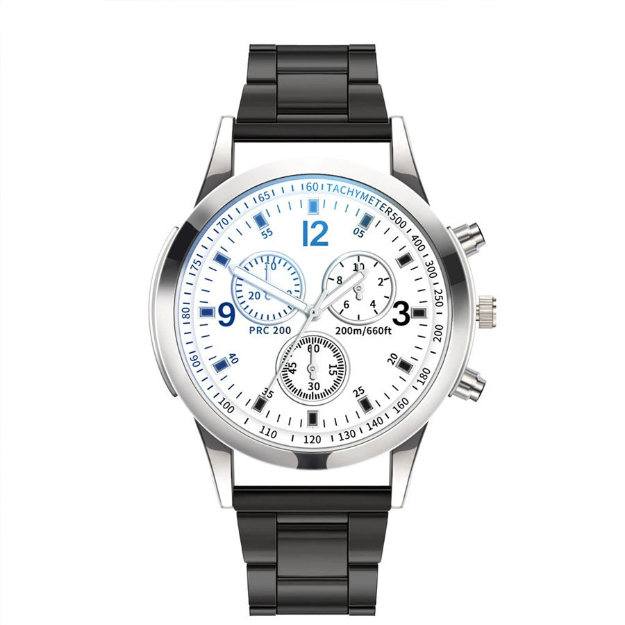 2025 New Fashion Trend Watches Men's Steel Belt Quartz Watch Business Casual Waterproof Luminous Three-Eye Six Needles