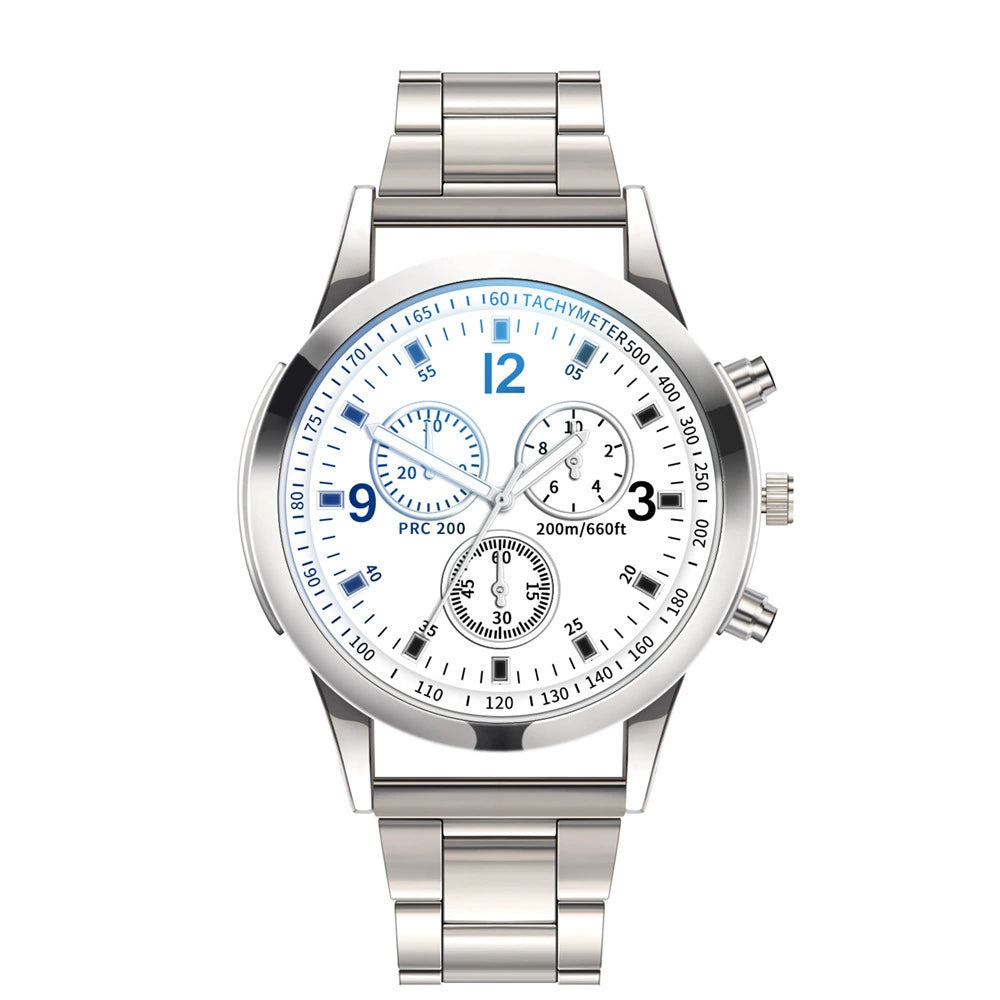 2025 New Fashion Trend Watches Men's Steel Belt Quartz Watch Business Casual Waterproof Luminous Three-Eye Six Needles