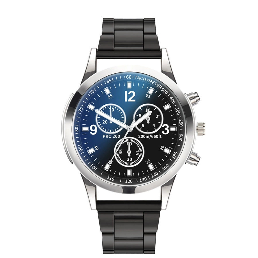 2025 New Fashion Trend Watches Men's Steel Belt Quartz Watch Business Casual Waterproof Luminous Three-Eye Six Needles