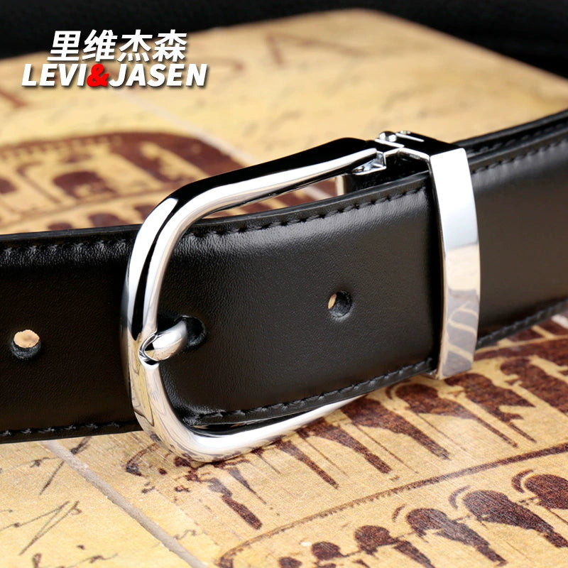 Belt men's leather youth pinbuckle simple youth trouser belt business formal glossy pure cowhide suit belt