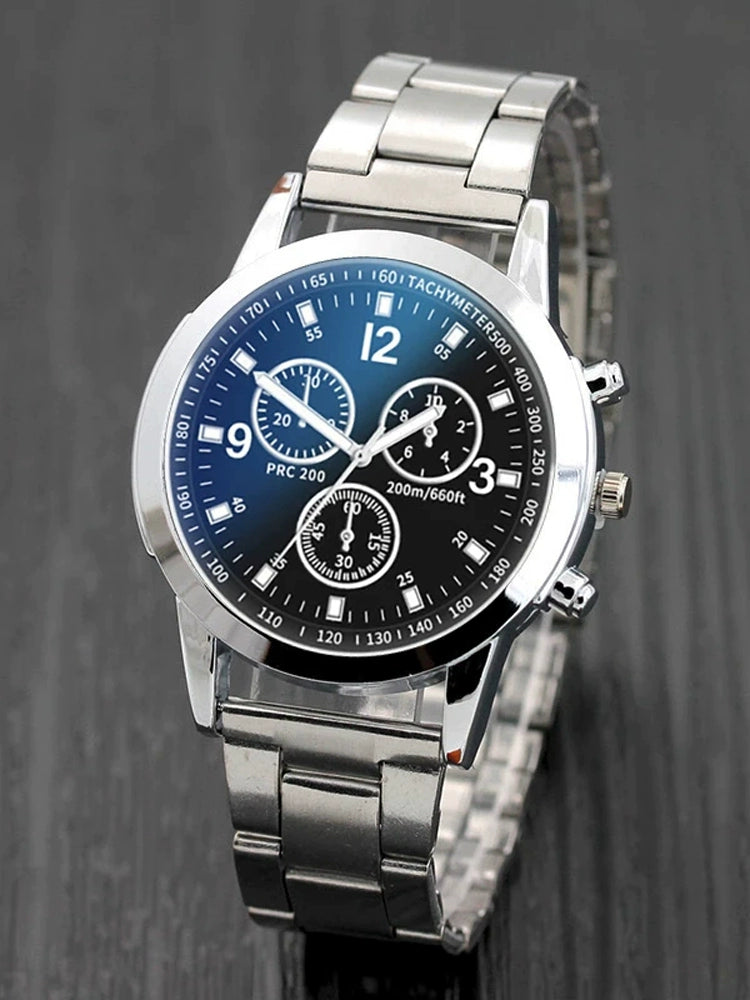 2025 New Fashion Trend Watches Men's Steel Belt Quartz Watch Business Casual Waterproof Luminous Three-Eye Six Needles