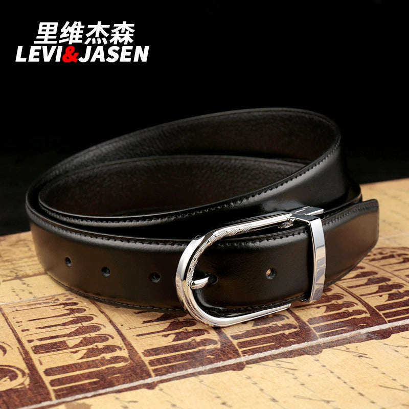 Belt men's leather youth pinbuckle simple youth trouser belt business formal glossy pure cowhide suit belt