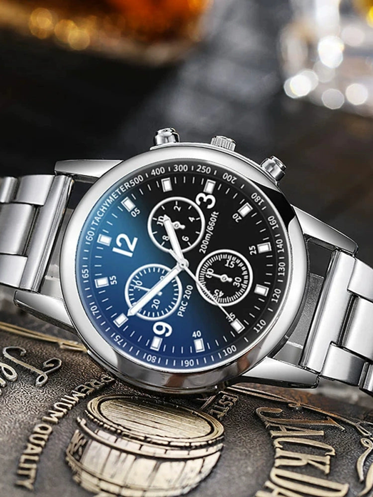 2025 New Fashion Trend Watches Men's Steel Belt Quartz Watch Business Casual Waterproof Luminous Three-Eye Six Needles