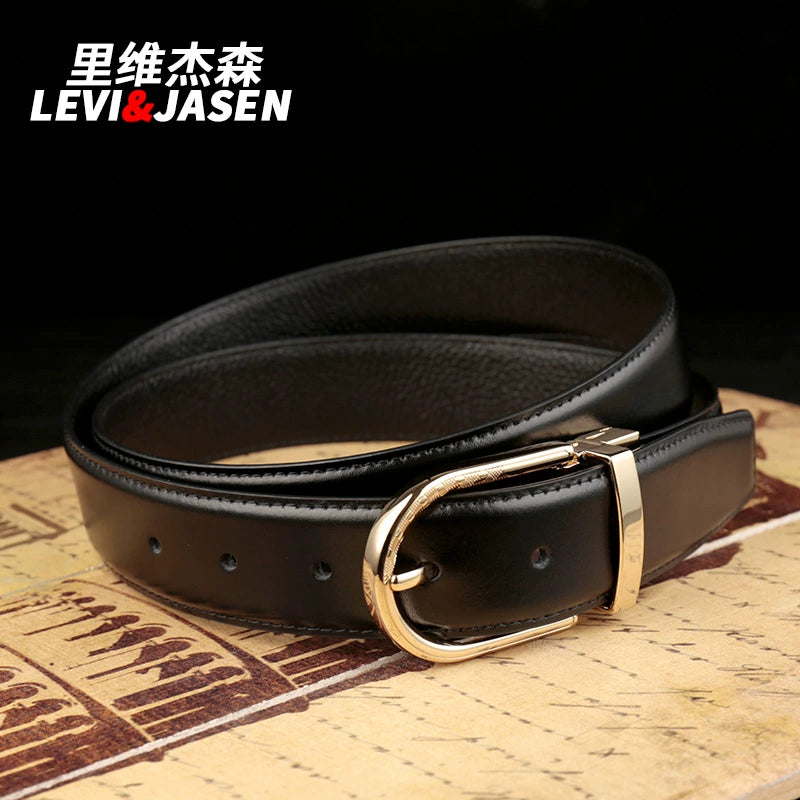 Belt men's leather youth pinbuckle simple youth trouser belt business formal glossy pure cowhide suit belt