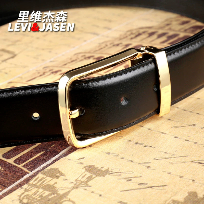 Belt men's leather youth pinbuckle simple youth trouser belt business formal glossy pure cowhide suit belt