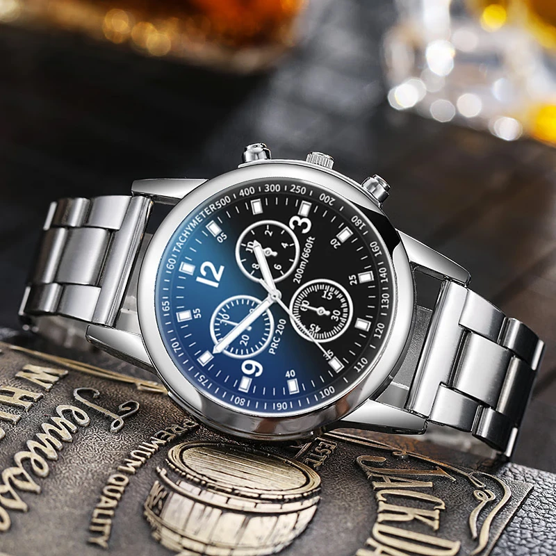 2025 New Fashion Trend Watches Men's Steel Belt Quartz Watch Business Casual Waterproof Luminous Three-Eye Six Needles