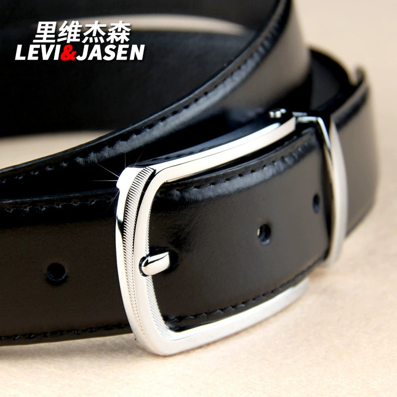 Belt men's leather youth pinbuckle simple youth trouser belt business formal glossy pure cowhide suit belt