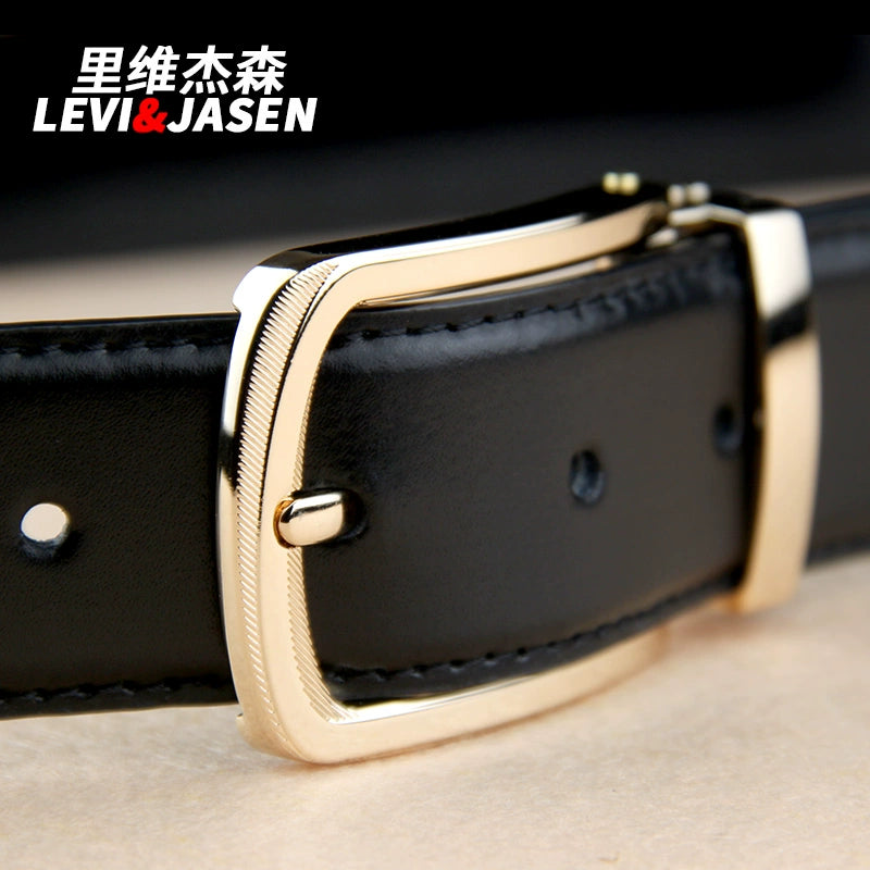 Belt men's leather youth pinbuckle simple youth trouser belt business formal glossy pure cowhide suit belt