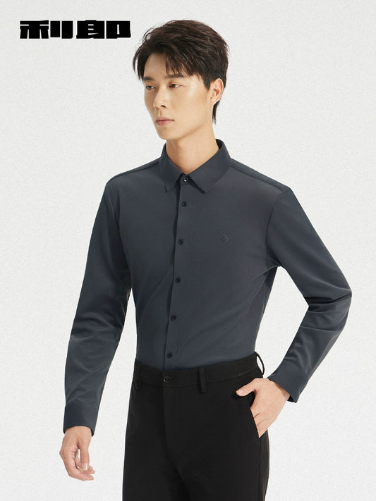 [Far Infrared] Lilang official shirt men's 2025 winter business casual men's solid color pointed collar warm shirt