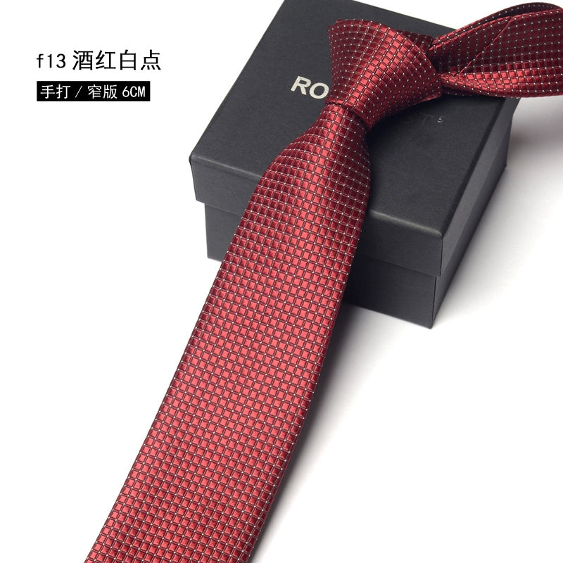 Men's Korean version narrow 6cm hand tie zipper no-shirt women's business dress black, blue and red groom wedding gift