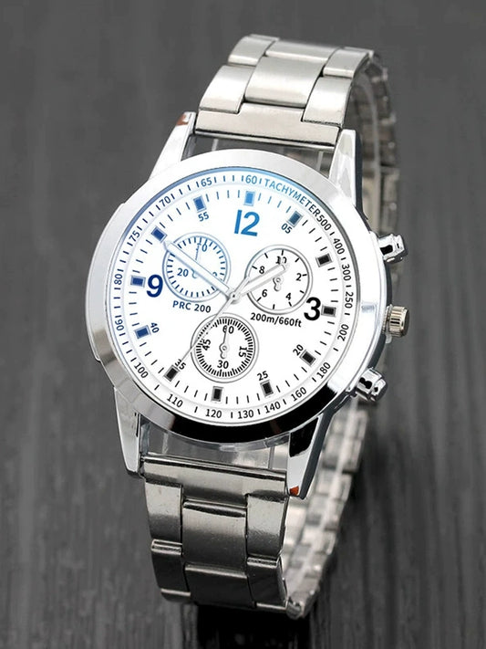2025 New Fashion Trend Watches Men's Steel Belt Quartz Watch Business Casual Waterproof Luminous Three-Eye Six Needles