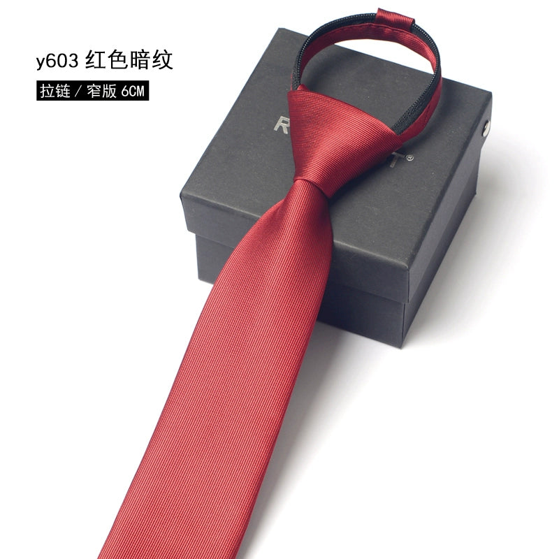 Men's Korean version narrow 6cm hand tie zipper no-shirt women's business dress black, blue and red groom wedding gift