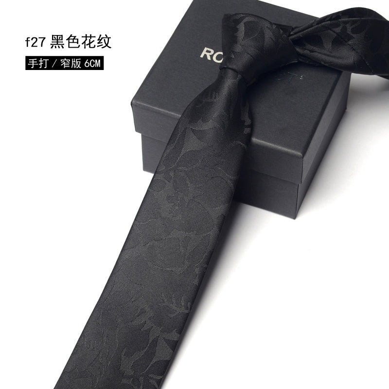 Men's Korean version narrow 6cm hand tie zipper no-shirt women's business dress black, blue and red groom wedding gift