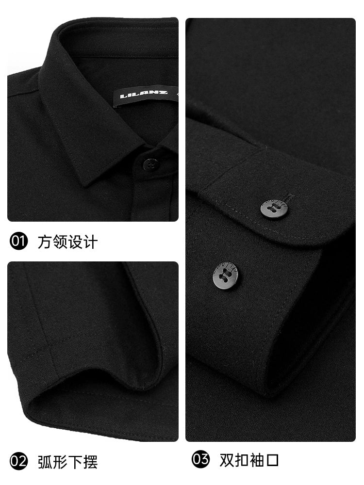 [White Duck Down] Lilang official fleece long-sleeved shirt men's 2025 winter warm shirt business men's wear