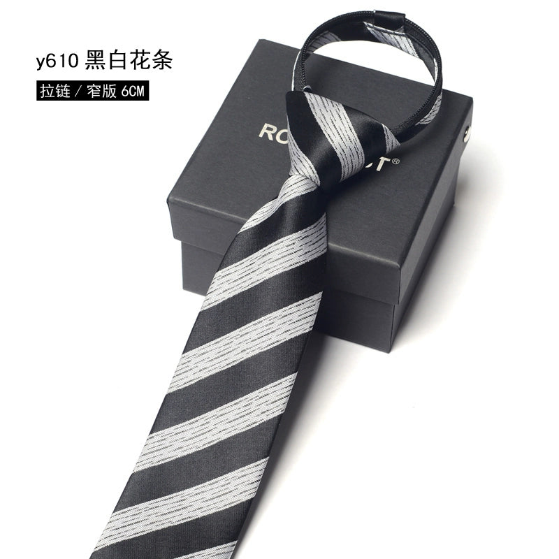 Men's Korean version narrow 6cm hand tie zipper no-shirt women's business dress black, blue and red groom wedding gift