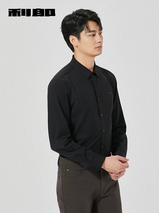 [Far Infrared] Lilang official long-sleeved shirt men's business lapel 2025 winter jacquard warm shirt for men