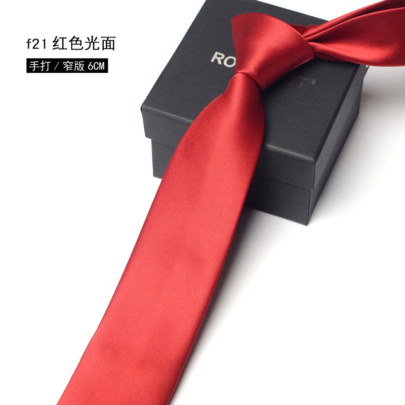 Men's Korean version narrow 6cm hand tie zipper no-shirt women's business dress black, blue and red groom wedding gift