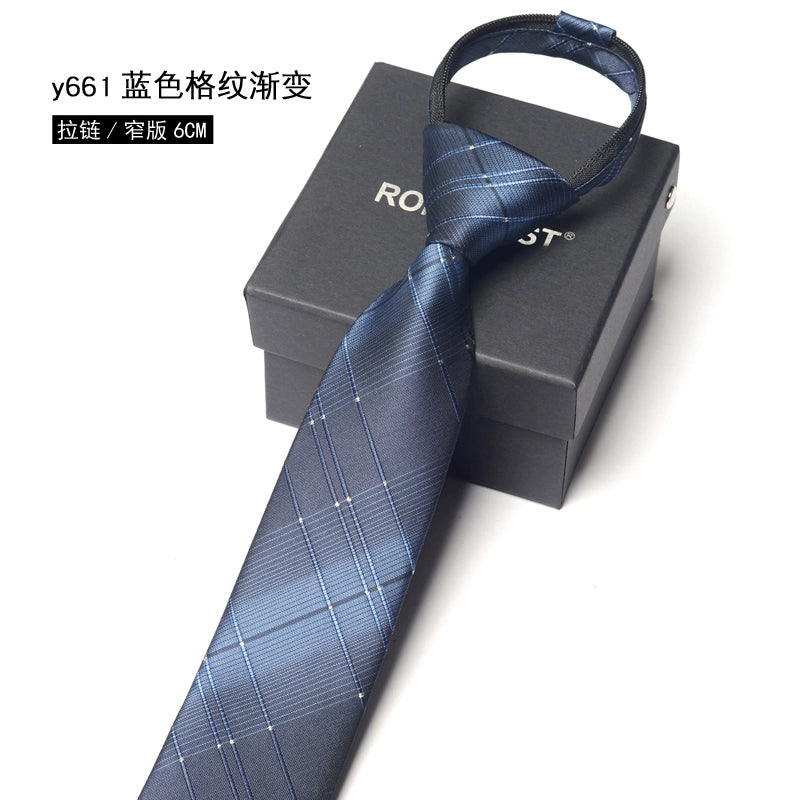Men's Korean version narrow 6cm hand tie zipper no-shirt women's business dress black, blue and red groom wedding gift