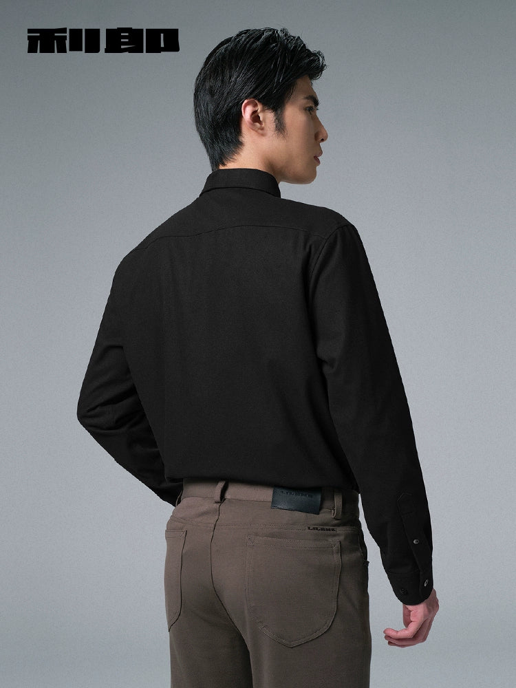[White Duck Down] Lilang official fleece long-sleeved shirt men's 2025 winter warm shirt business men's wear